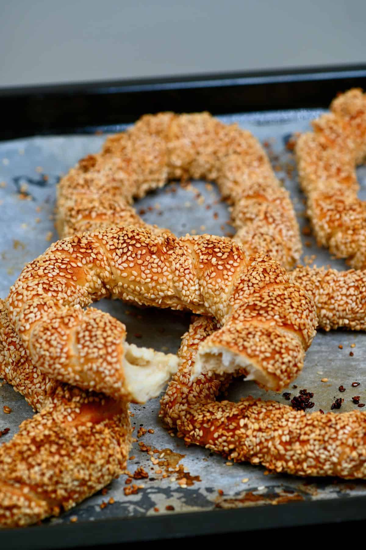 Simit rings in a baking tray - turkish bagels