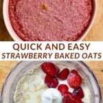 Strawberry baked oats and the ingredients in a blender