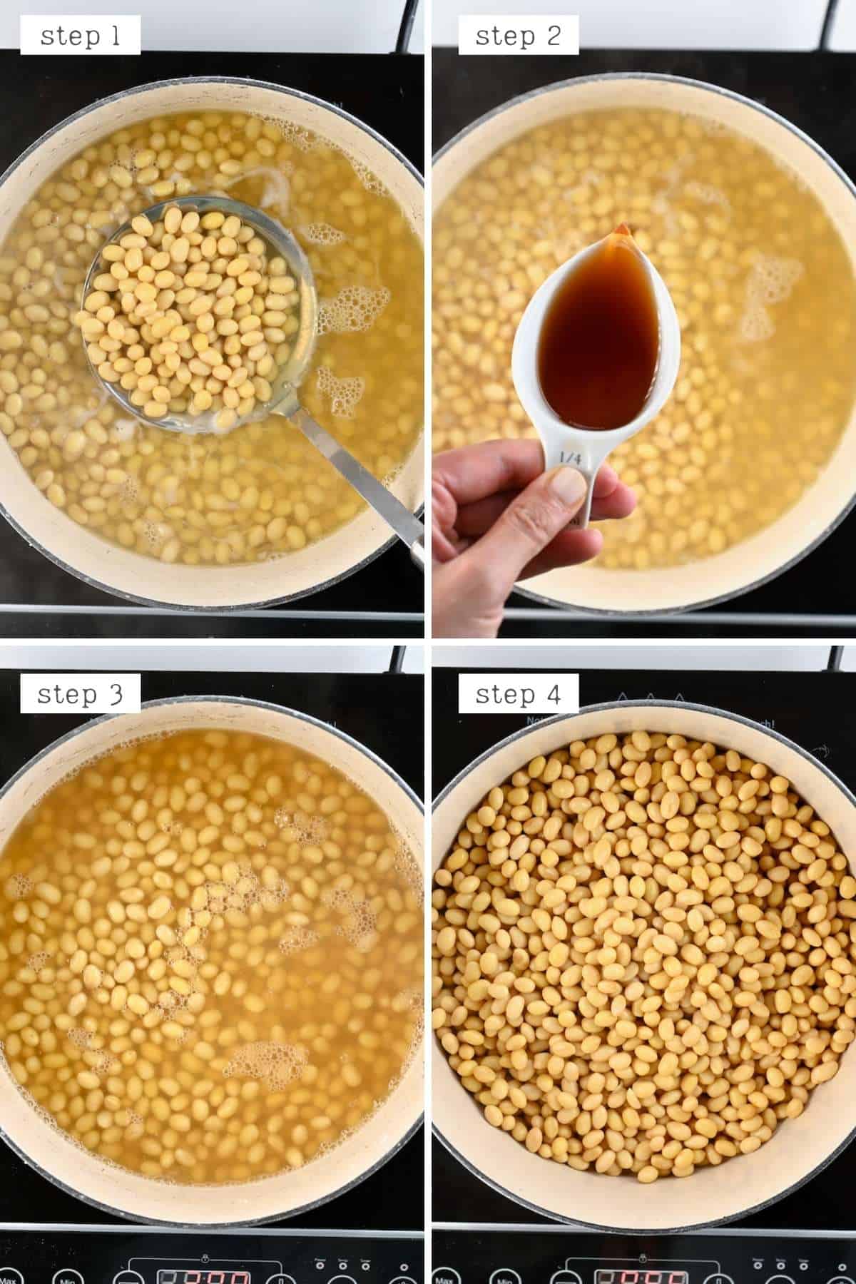 Steps for adding vinegar to boiled soybeans