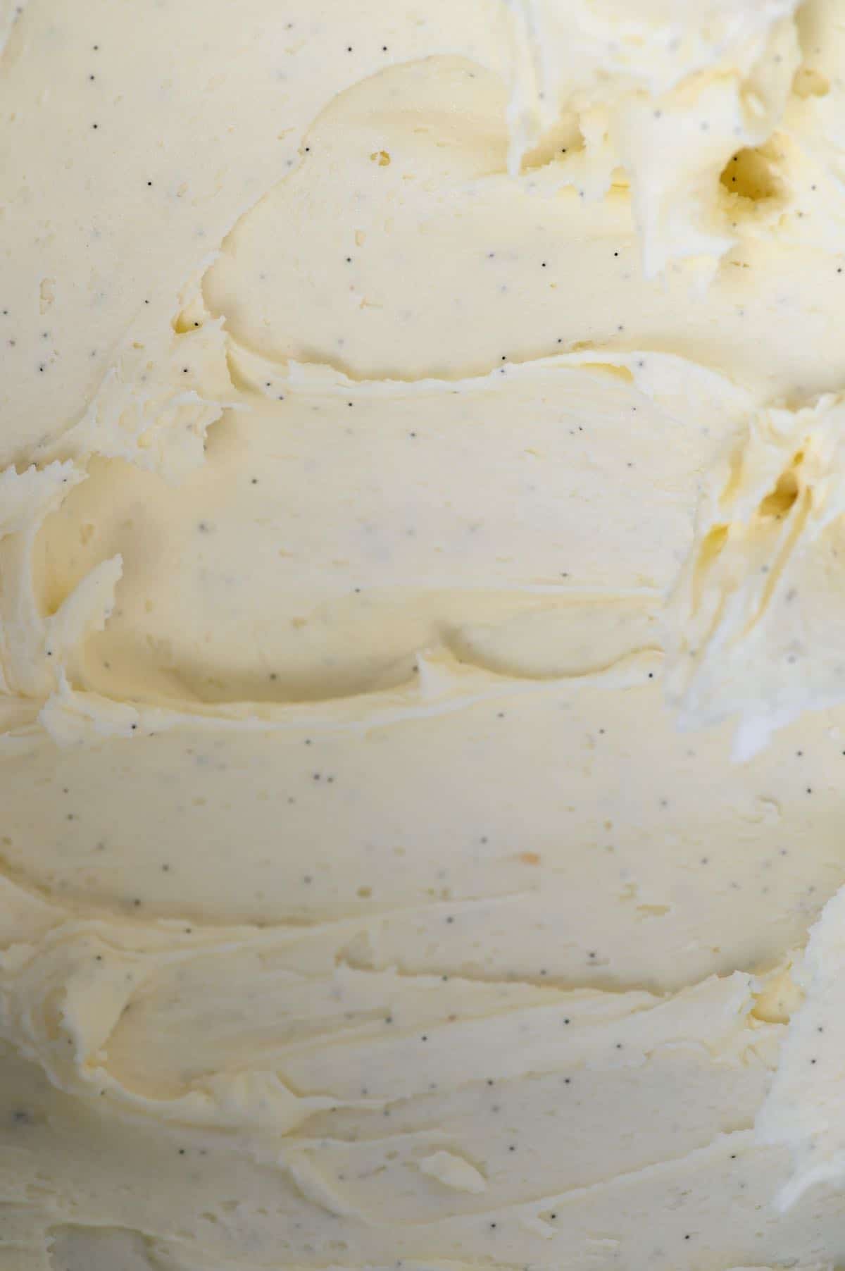 A close up of vanilla buttercream frosting