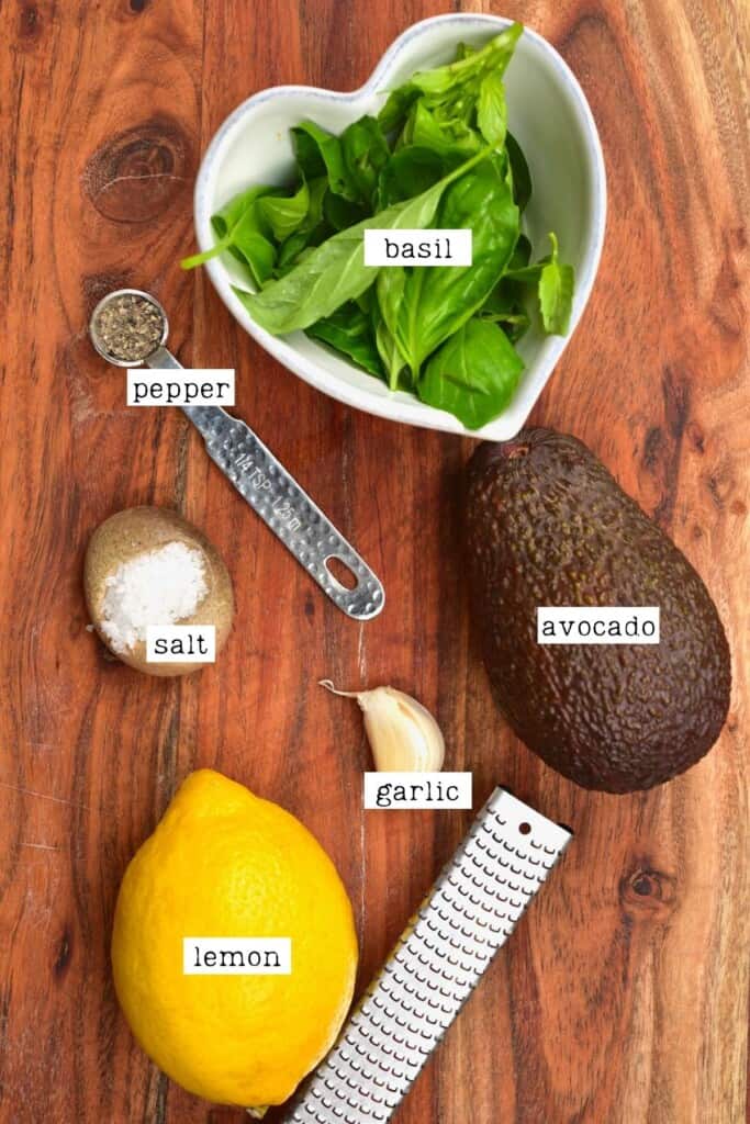 Ingredients for avocado pasta