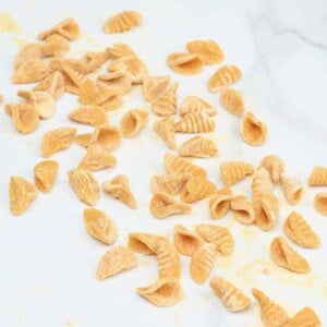 Chickpea pasta on a flat surface