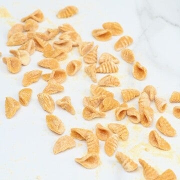 Chickpea pasta on a flat surface