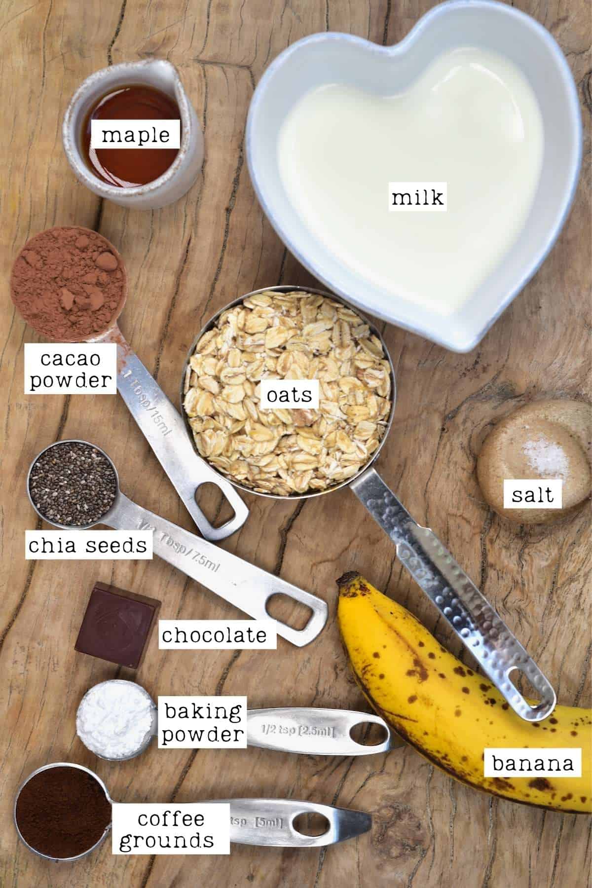 Ingredients for chocolate oatmeal