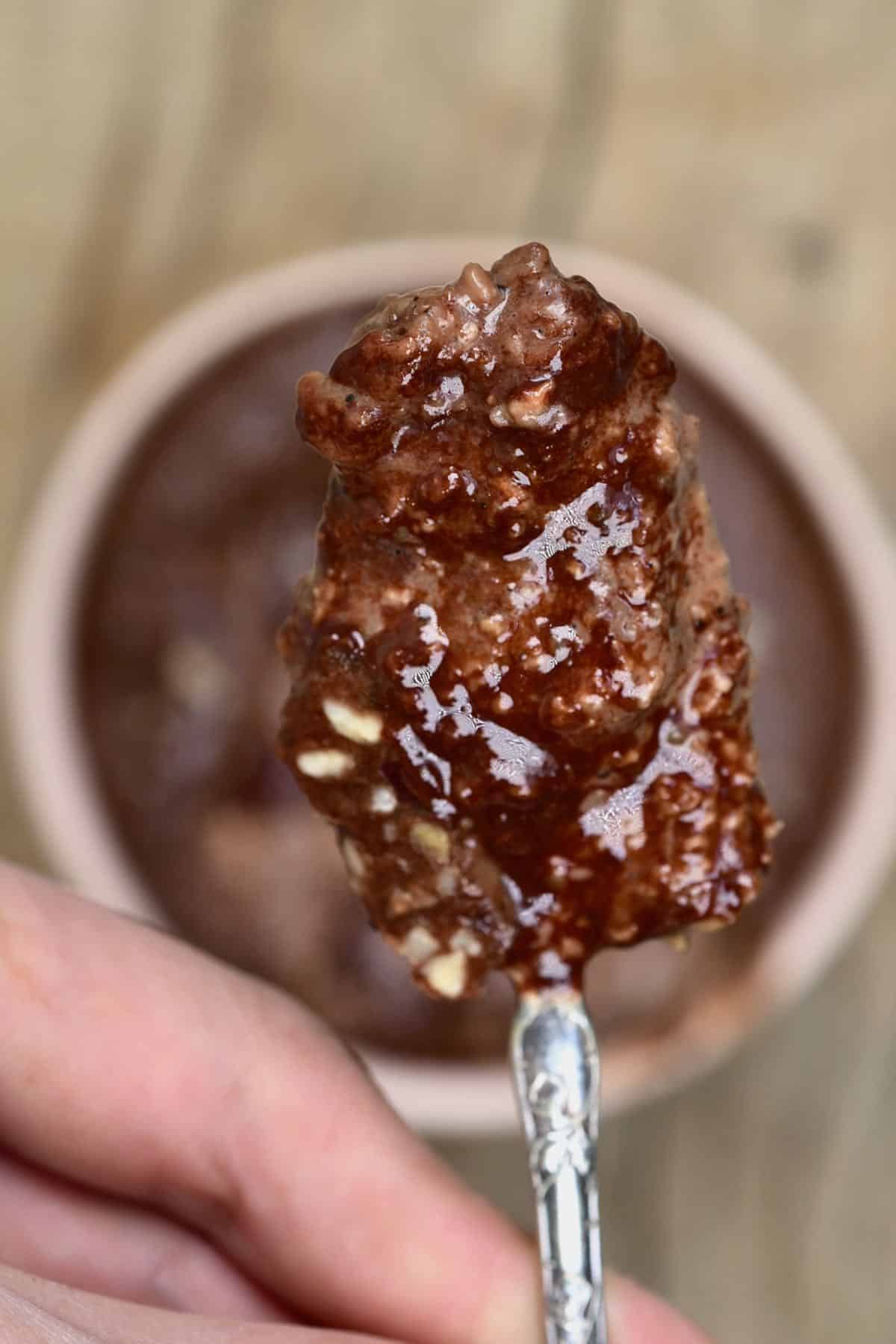 A spoonful of baked chocolate oats