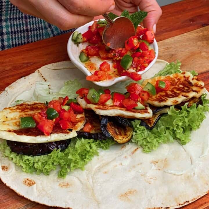 Healthy Grilled Eggplant and Halloumi Wrap Alphafoodie