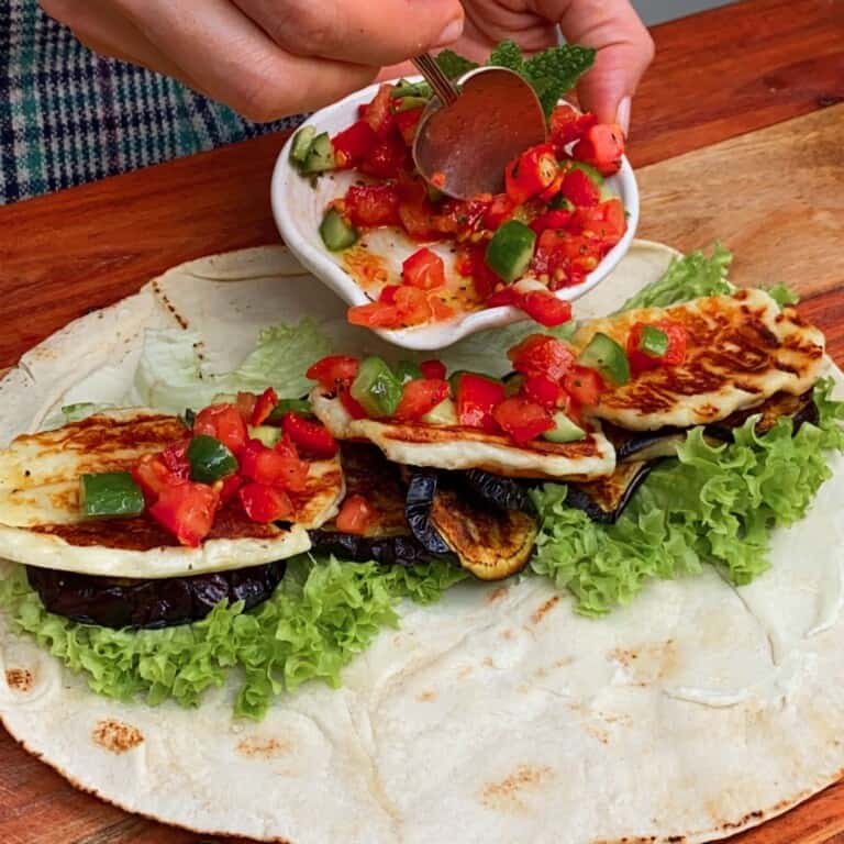 Healthy Grilled Eggplant and Halloumi Wrap Alphafoodie