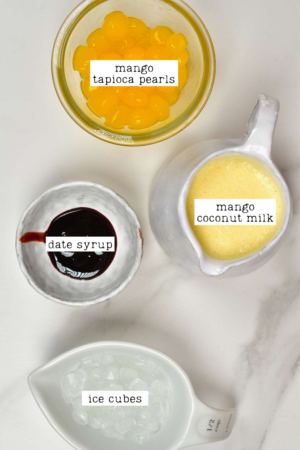 Ingredients for Mango Coconut Boba Drink