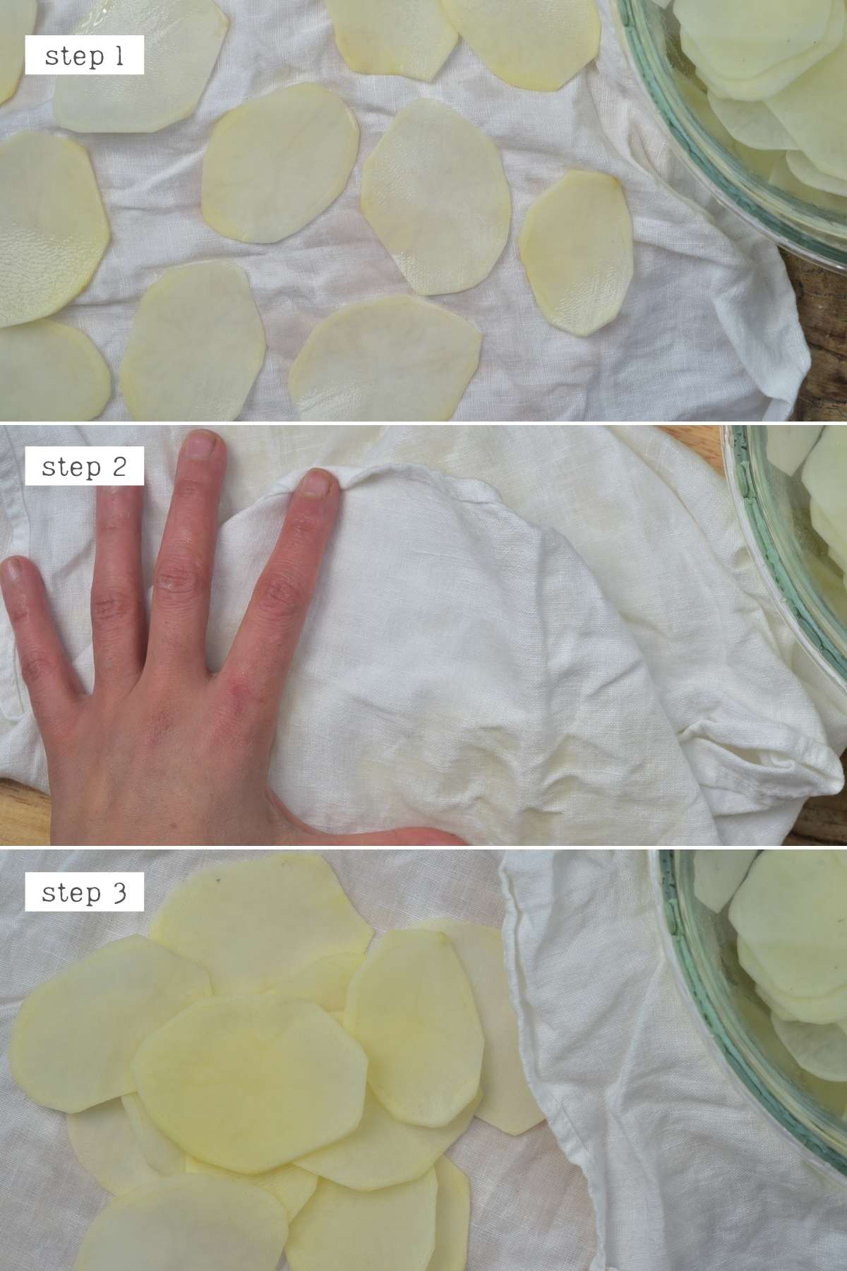Steps for drying potato slices
