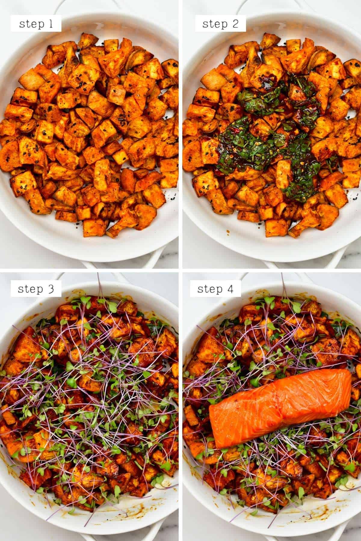 Steps for mixing sweet potato salad