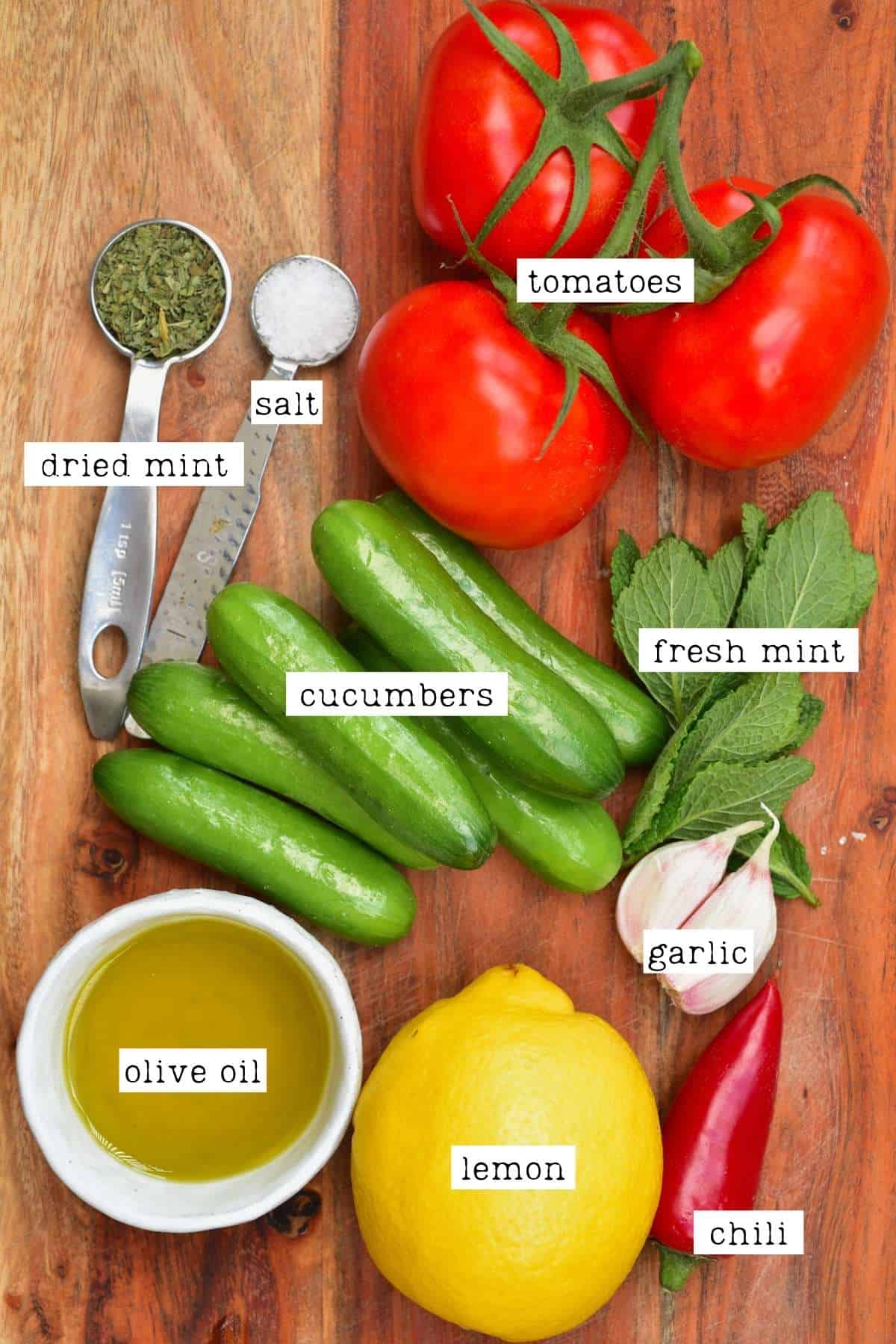 Ingredients for tomato cucumber salad