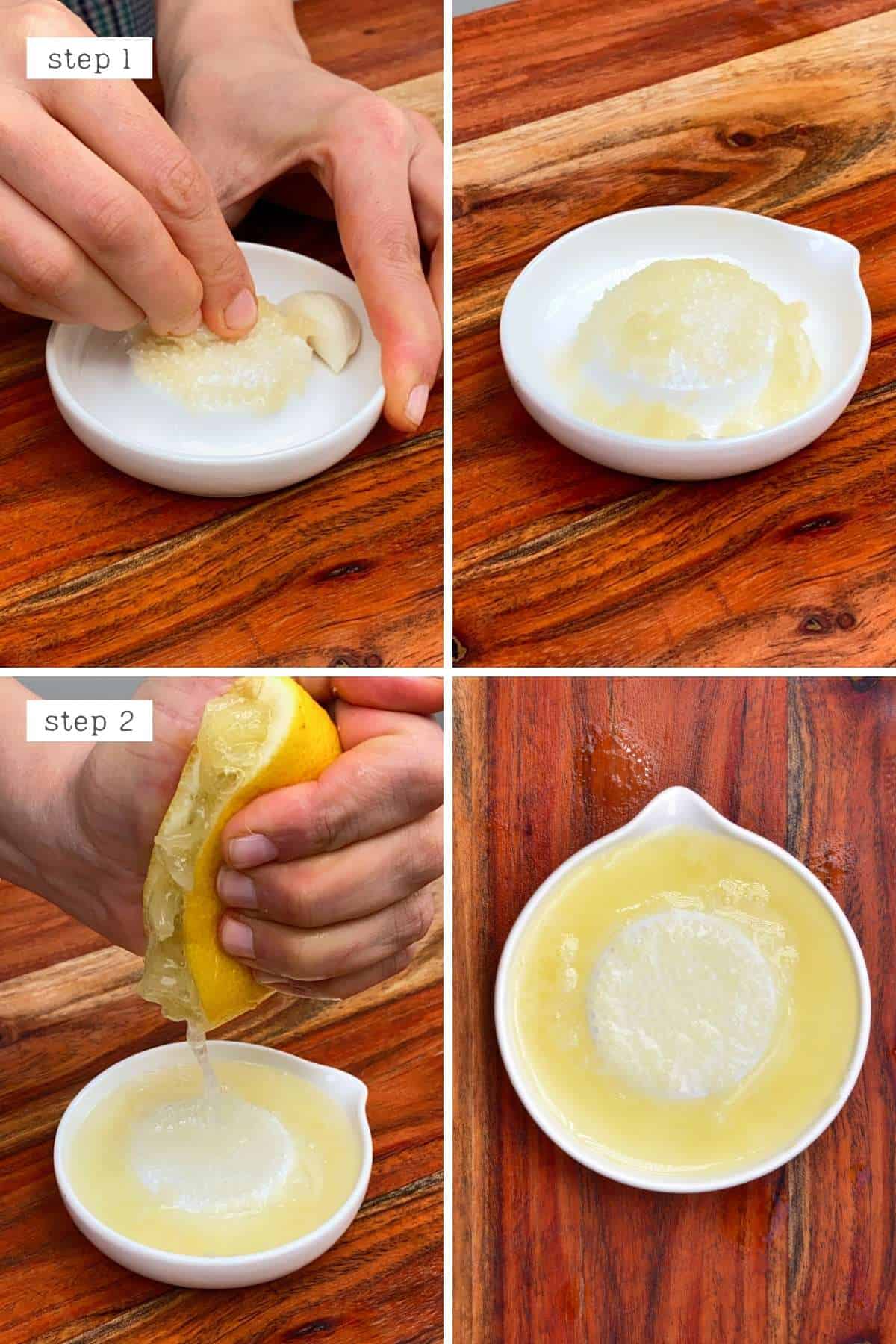 Preparing garlic and lemon juice