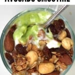 Top view of avocado smoothie topped with granola