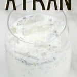 Ayran with ice cubes in a glass