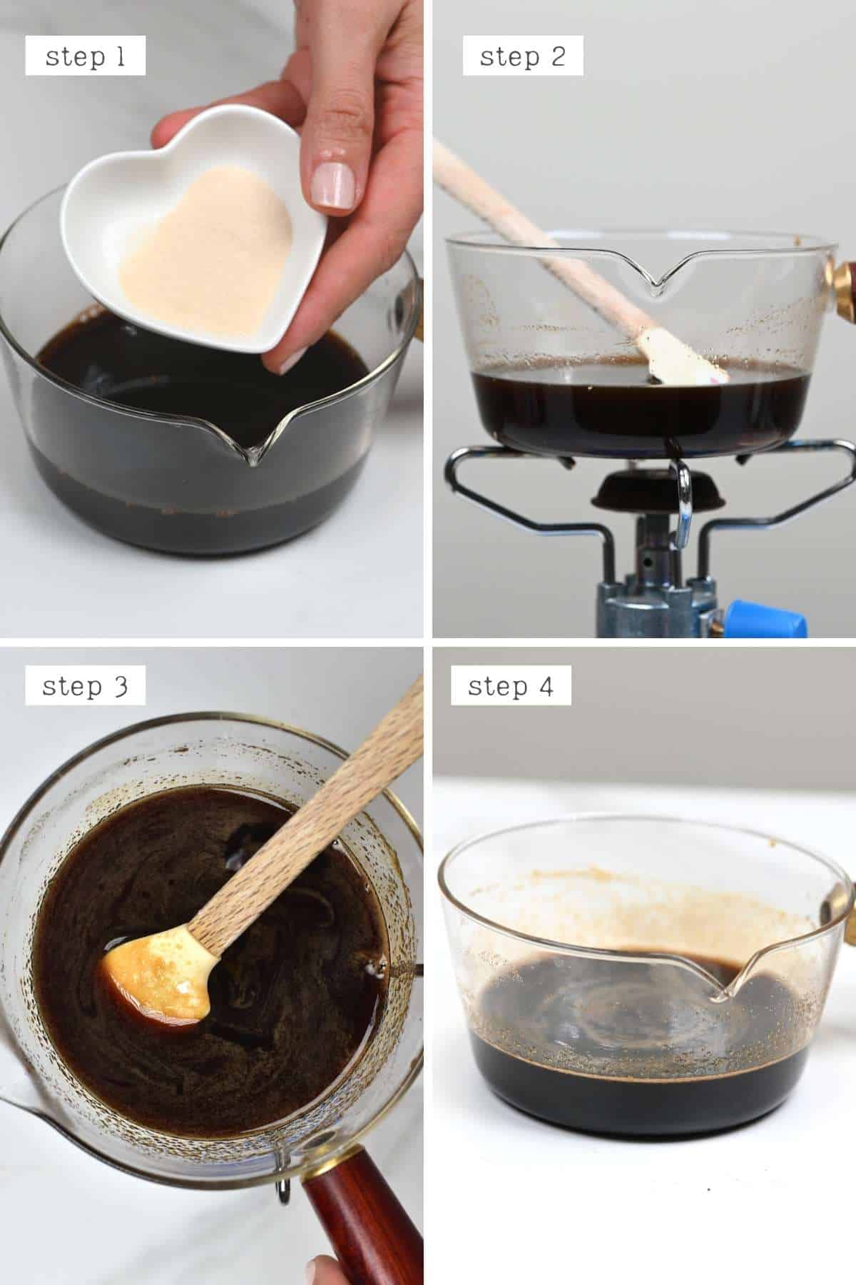Steps for heating up vinegar and agar-agar
