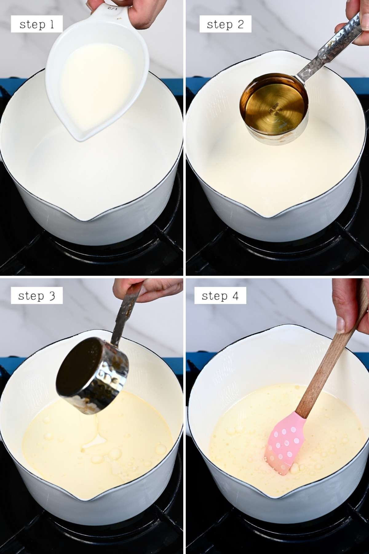 Steps for heating milk with oil