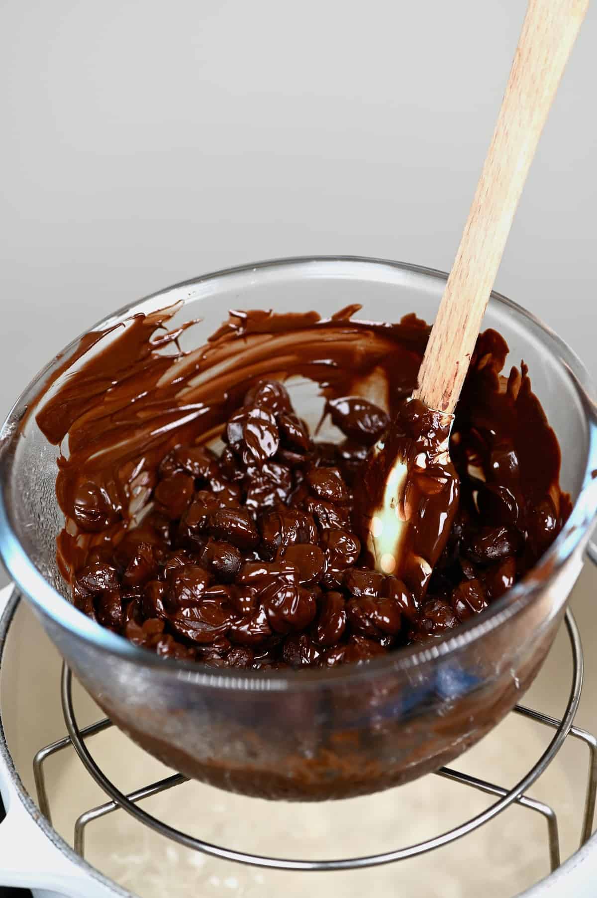 Chocolate callets melting in a bowl