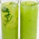 Cucumber and lime lemonade in two small glasses