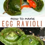 Egg ravioli made with green pasta dough