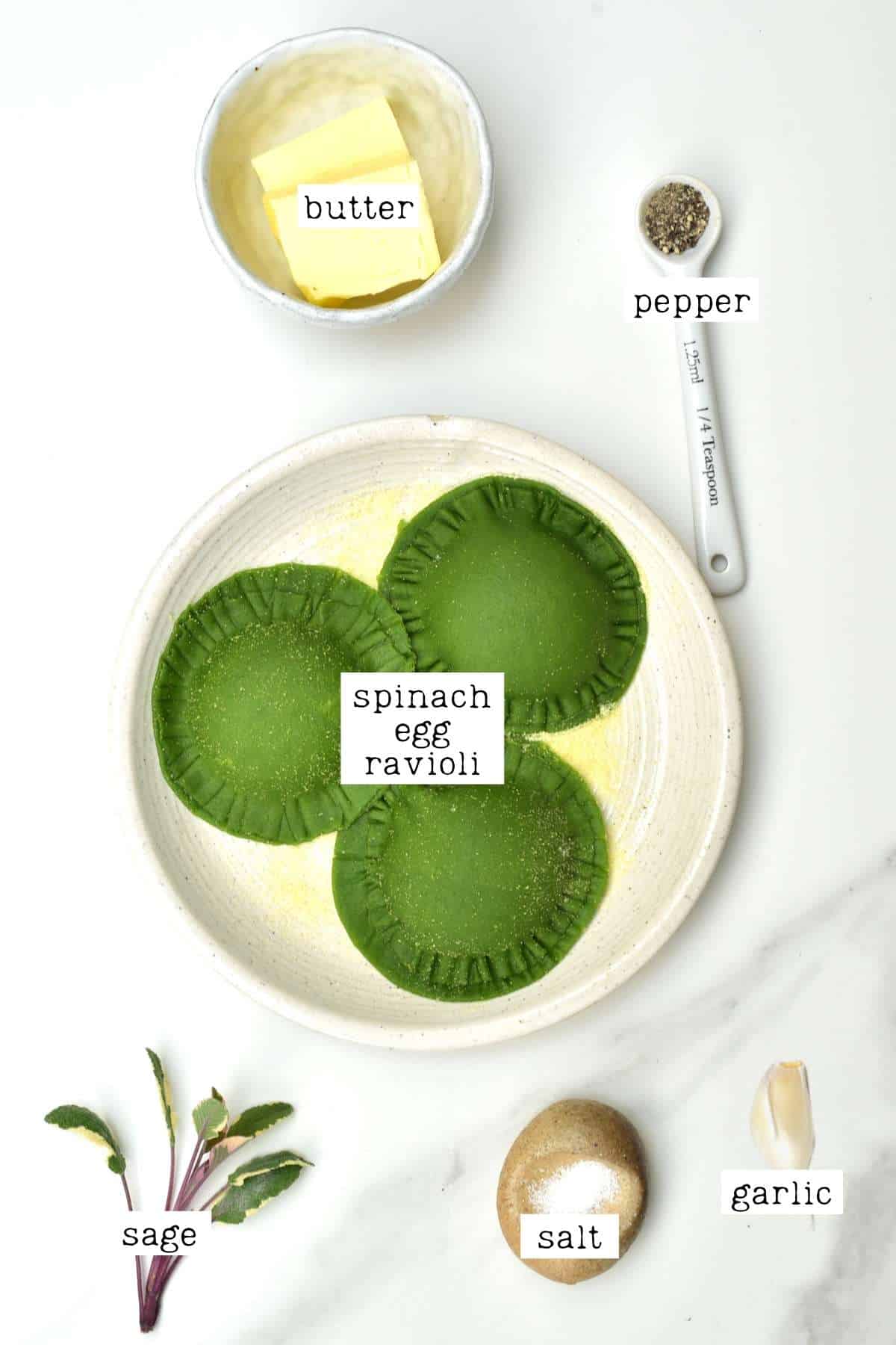Ingredients for egg ravioli spinach pasta