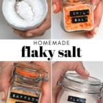 Four little containers with differently flavored salt flakes
