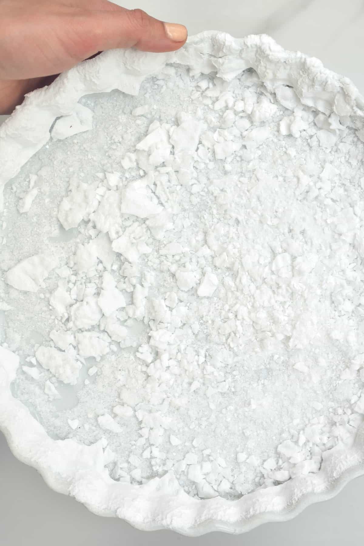 Flaky salt formed in a bowl