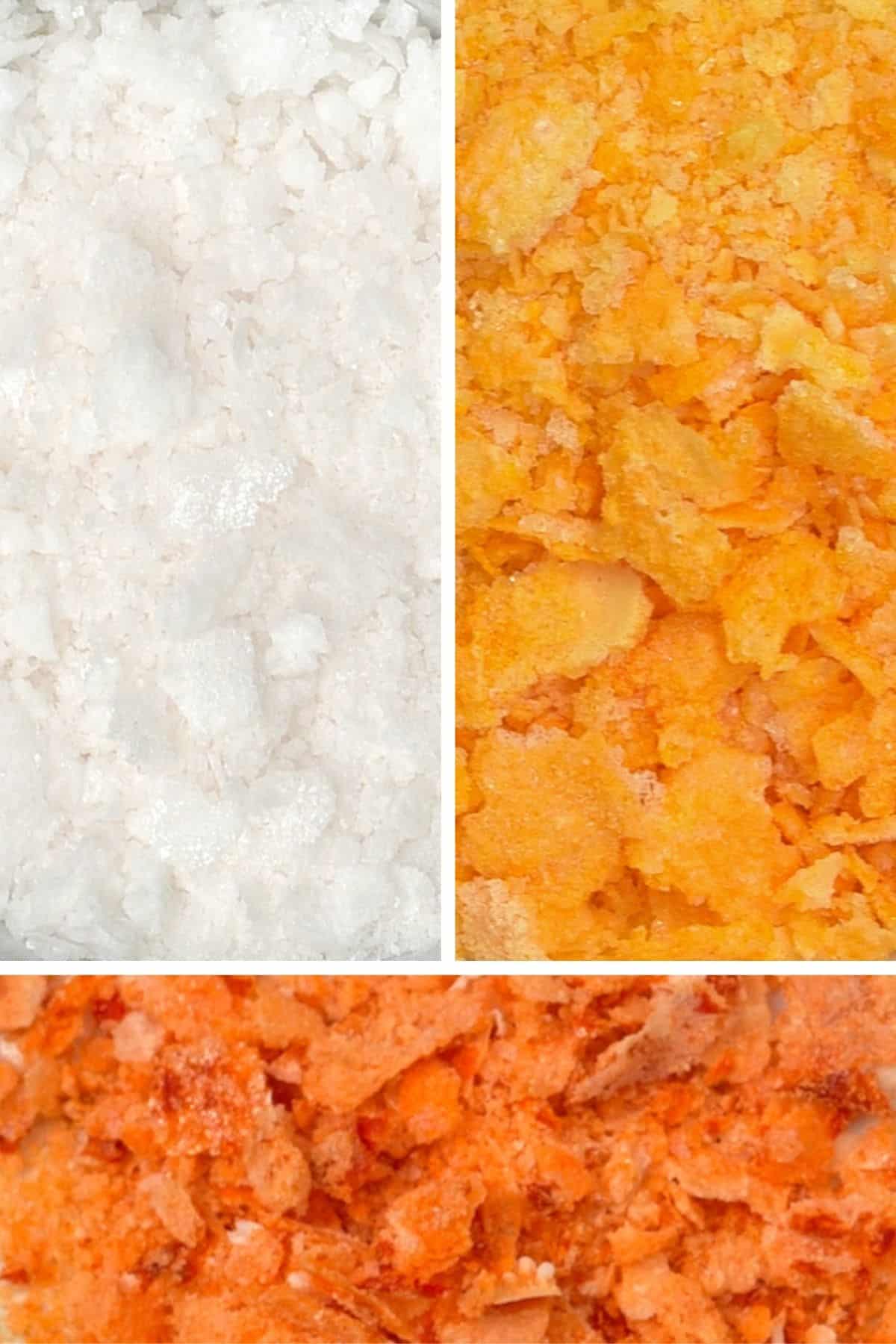 Three types of homemade flaky salt