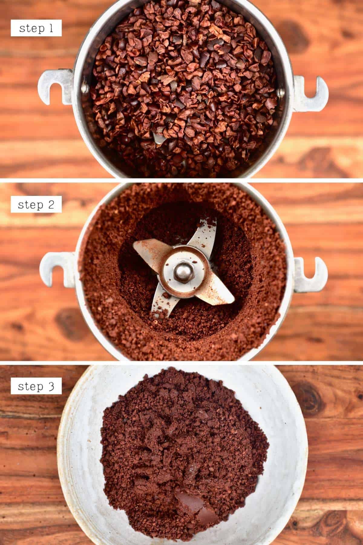 Grinding cacao nibs