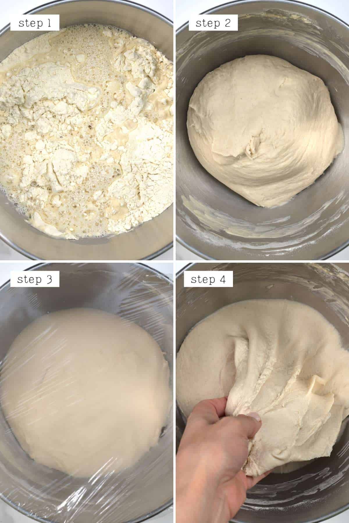 Steps for preparing dough with water