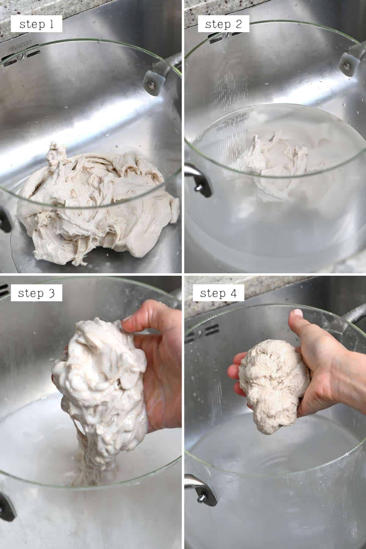Steps for rinsing flour dough