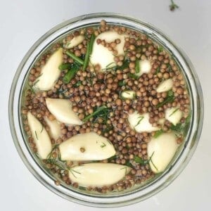 Pickled garlic in a jar