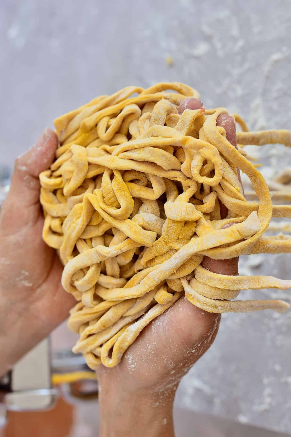Pasta cut into tagliatelle