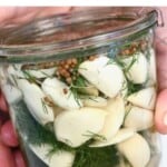A jar with pickled garlic