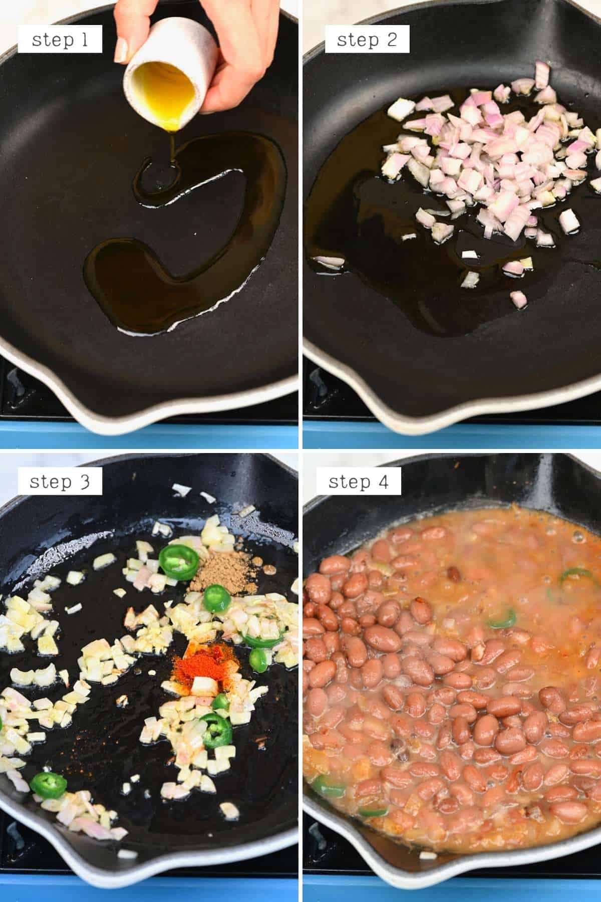 Steps for cooking refried beans (frijoles refritos)