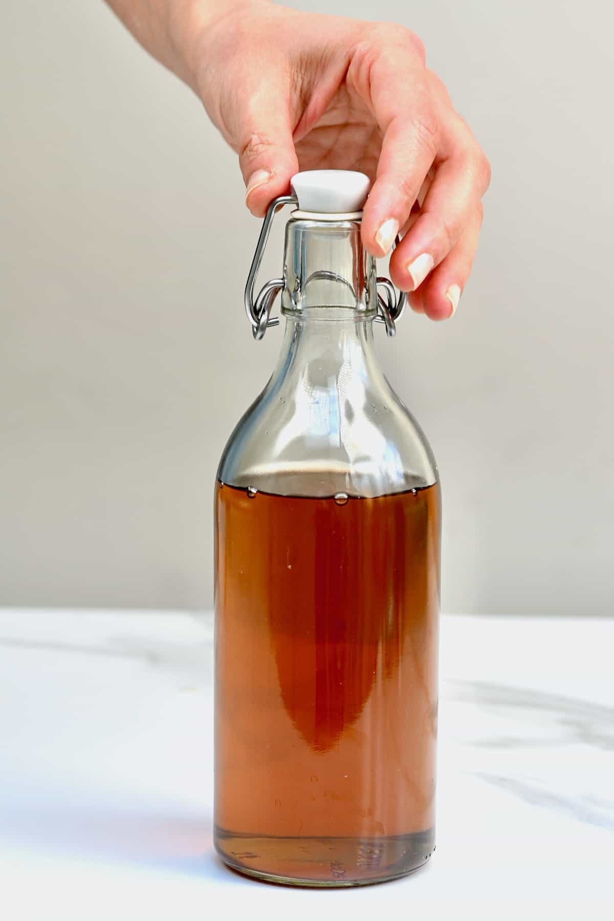 A bottle with simple syrup
