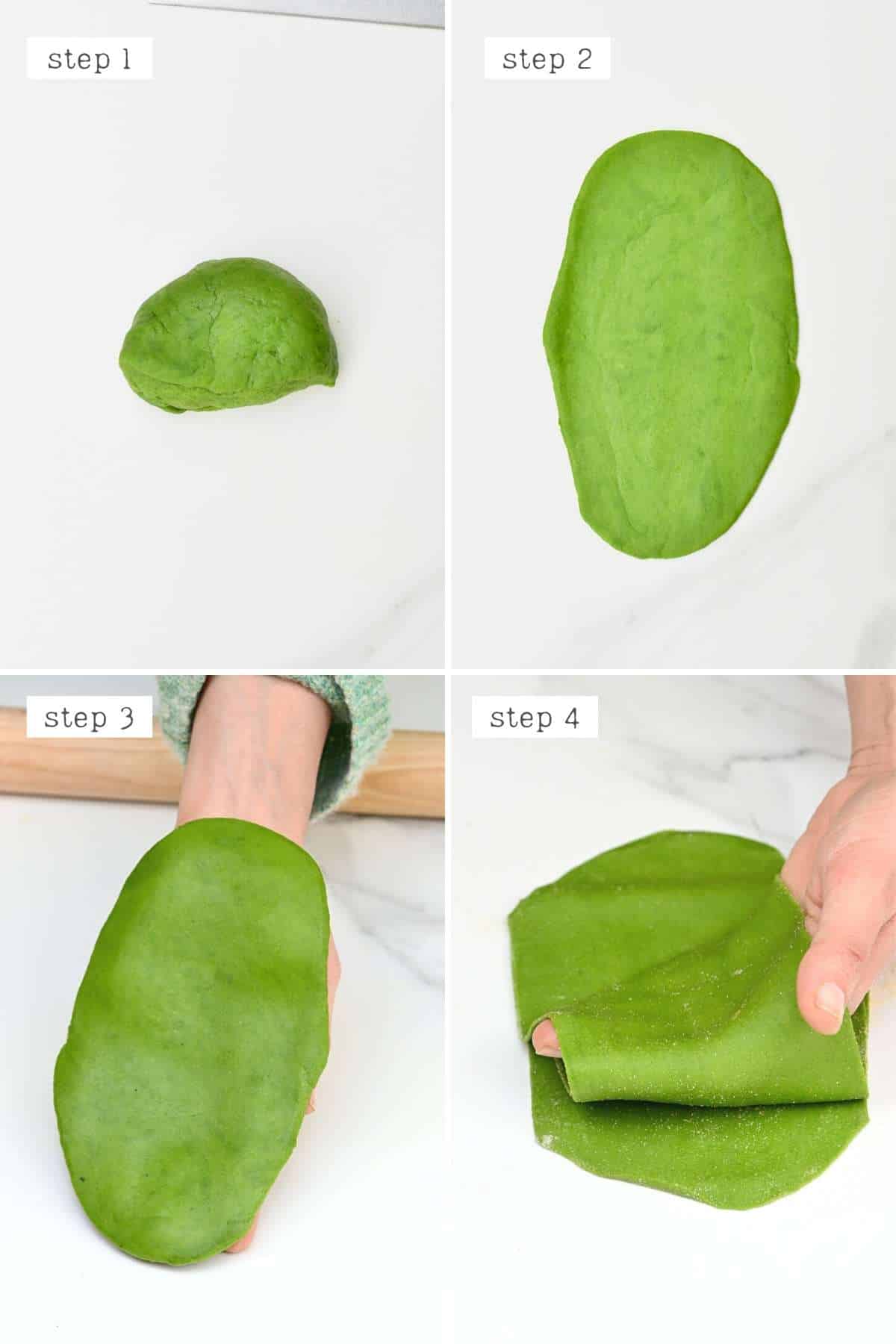 Steps for rolling spinach pasta