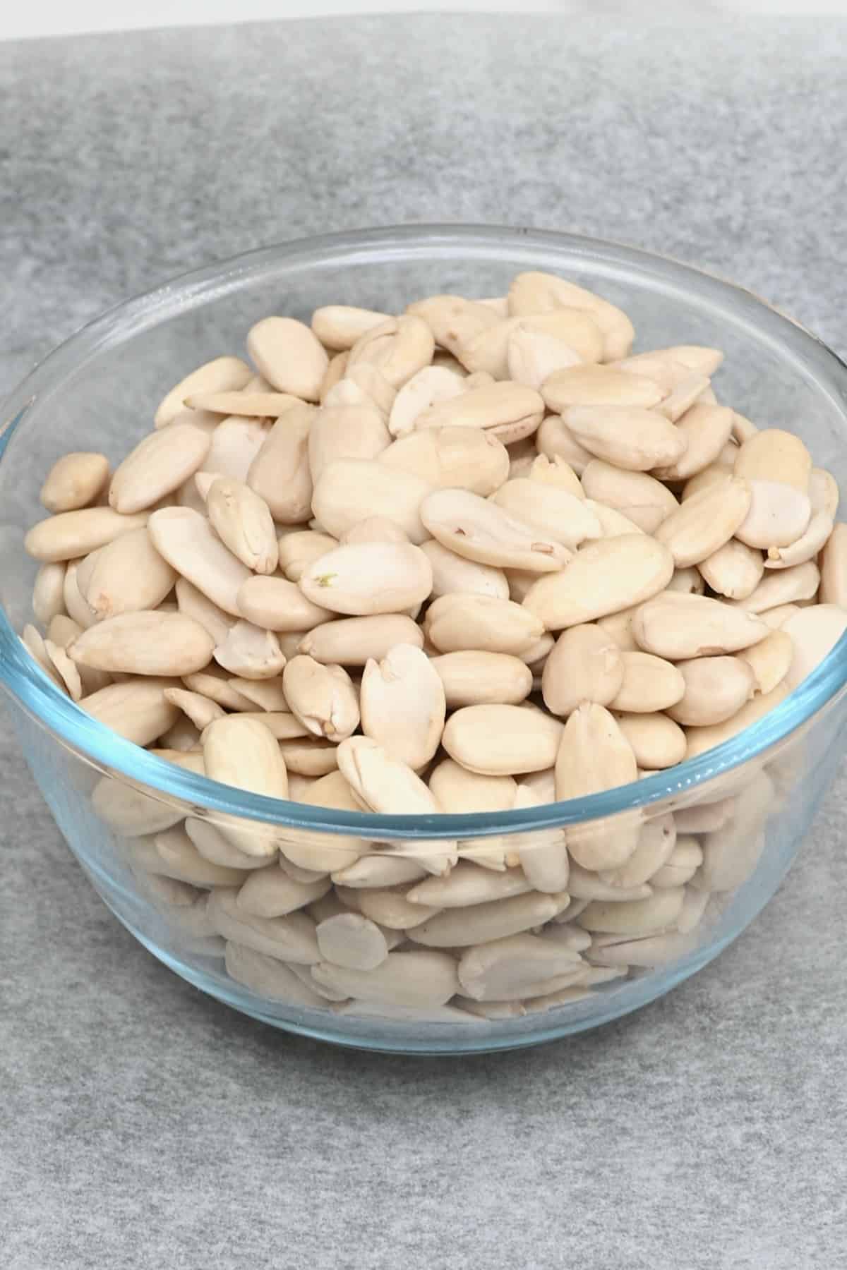 A bowl of blanched almonds