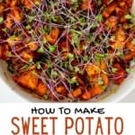 Sweet potato salad topped with micro greens