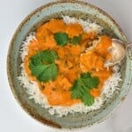 Tofu butter chicken over rice in a bowl - 25