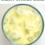 Avocado shake with condensed milk and ice cubes