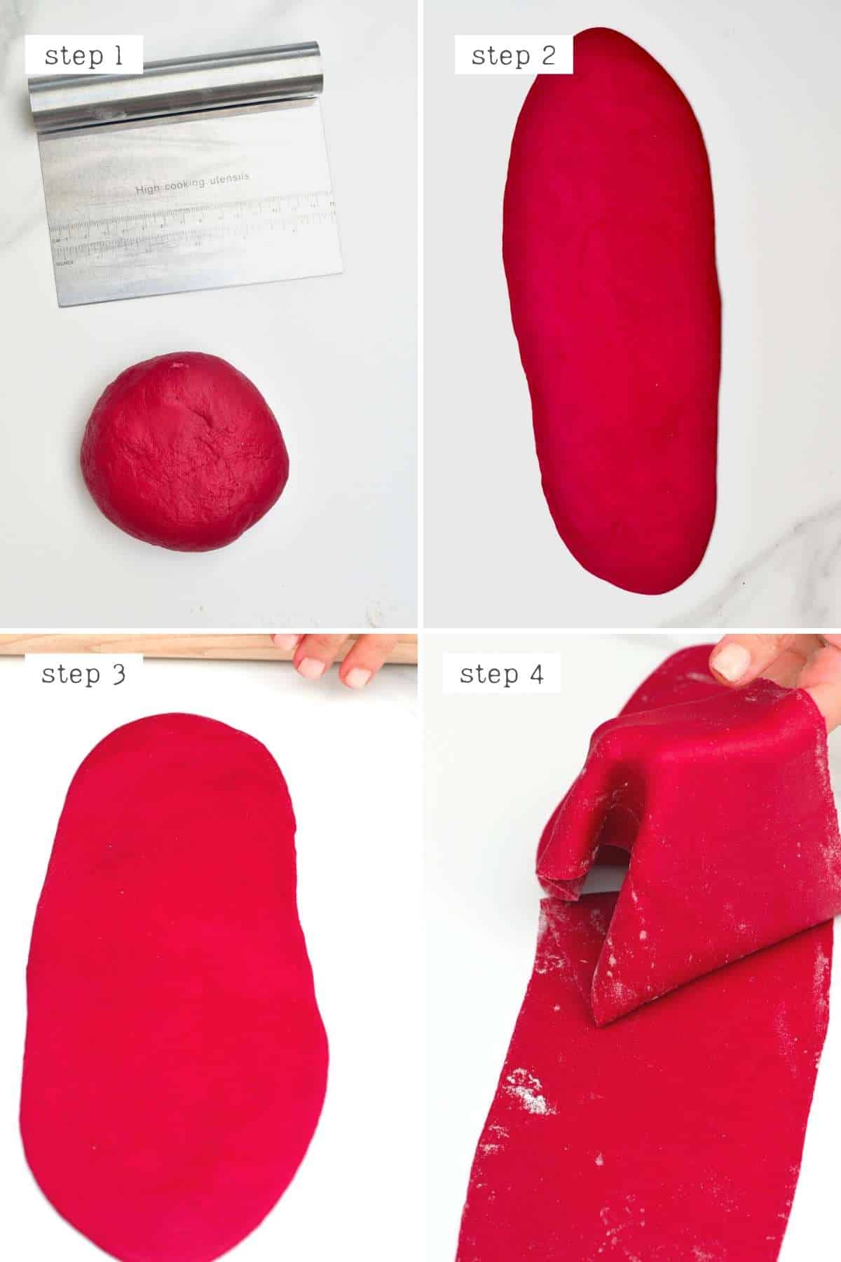 Steps for rolling beetroot pasta