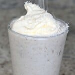 Coconut vanilla frappe topped with shredded coconut