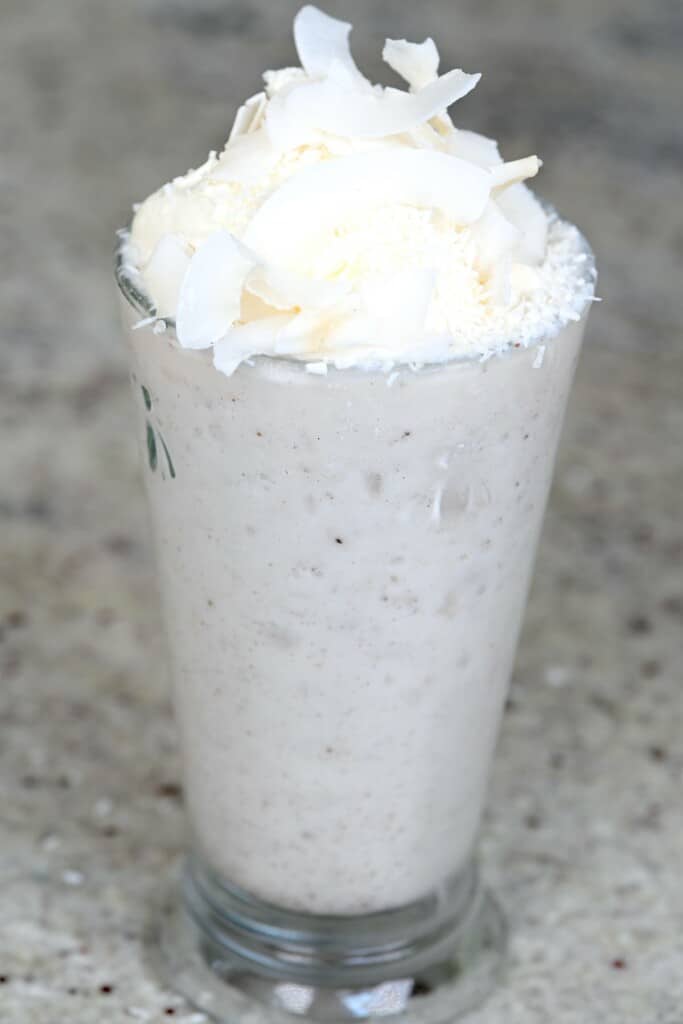 Coconut frappe topped with shredded coconut