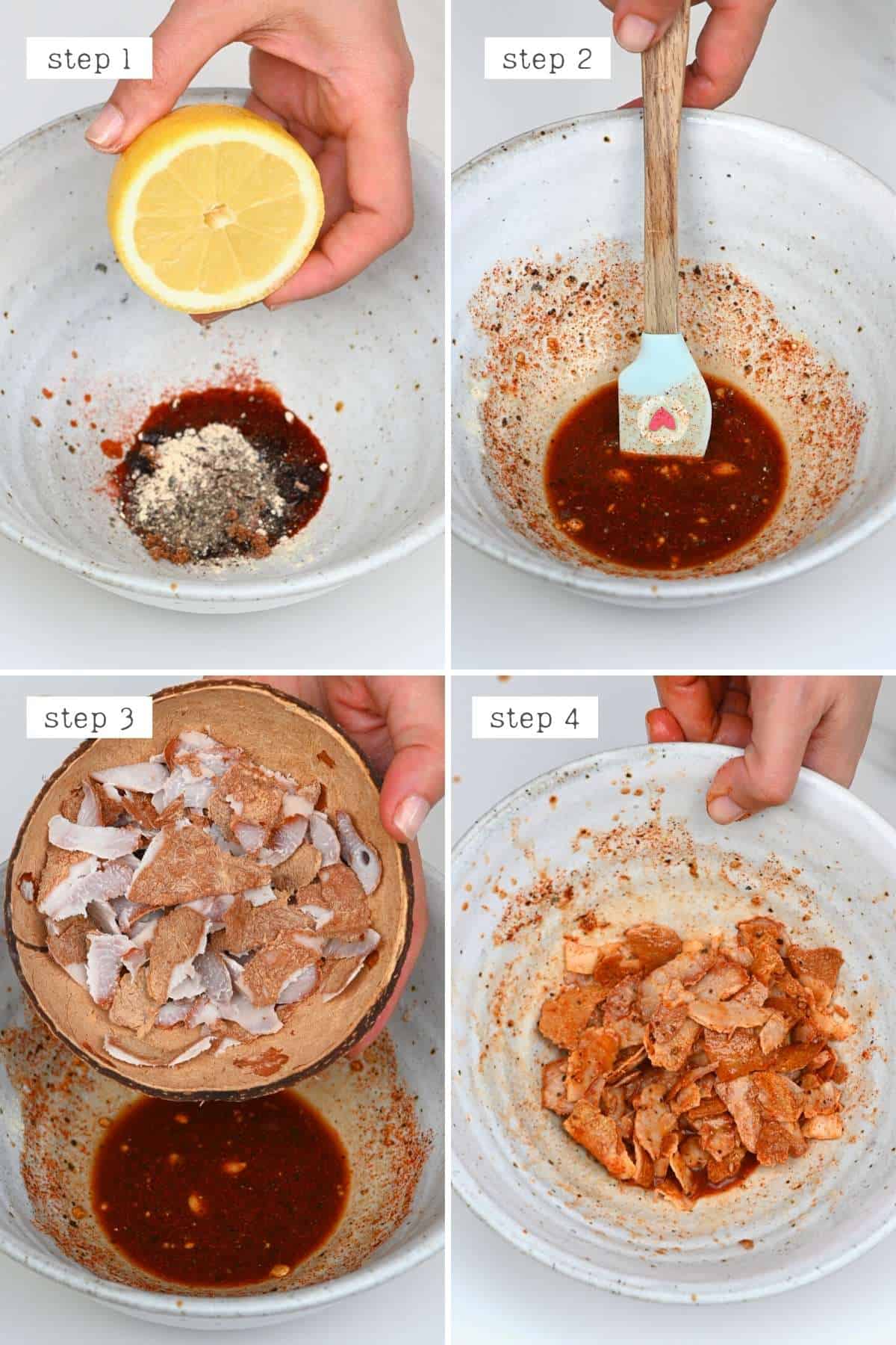 Steps for marinating coconut bacon
