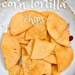 Homemade corn tortilla chips in a bowl