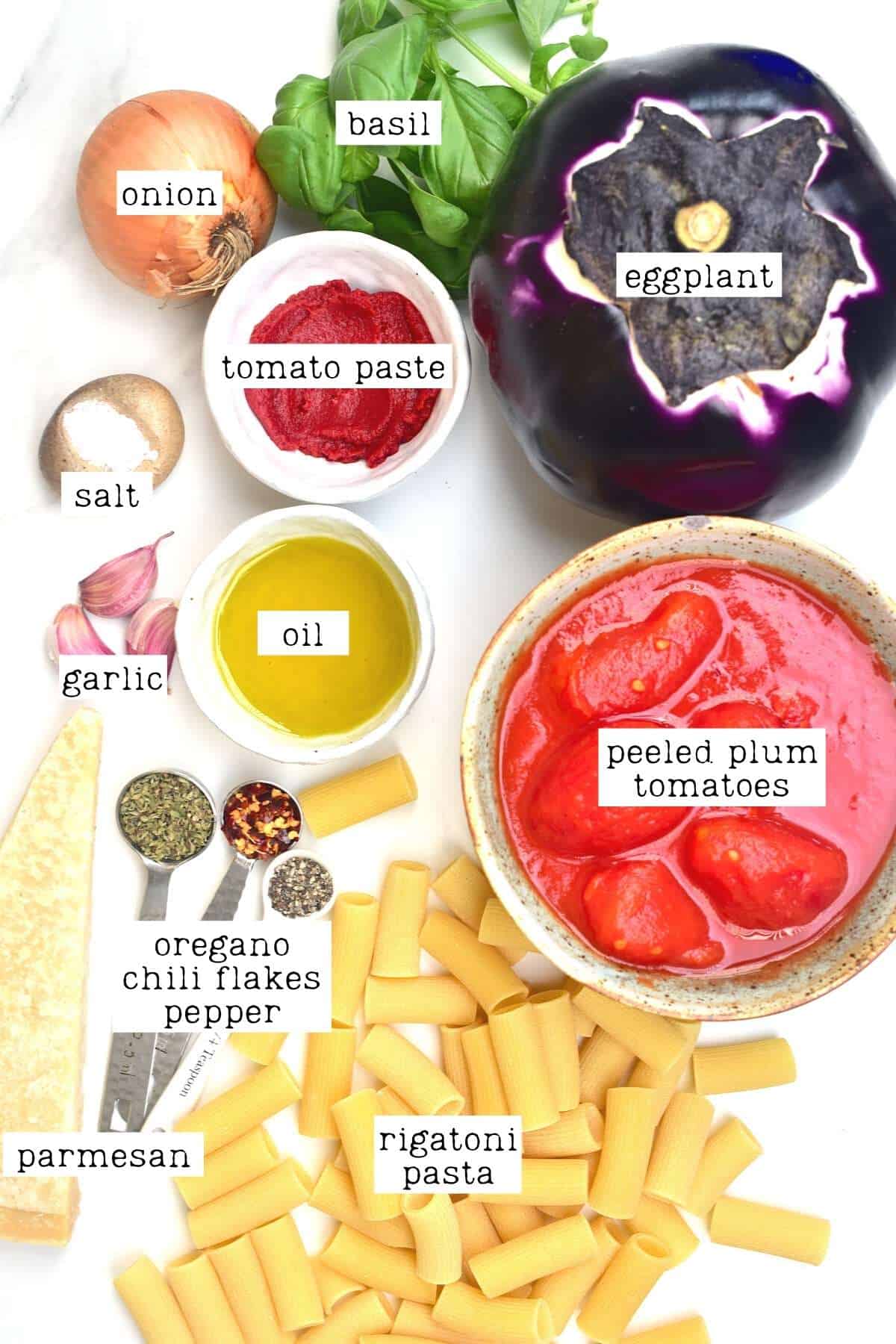 Ingredients for eggplant tomato pasta