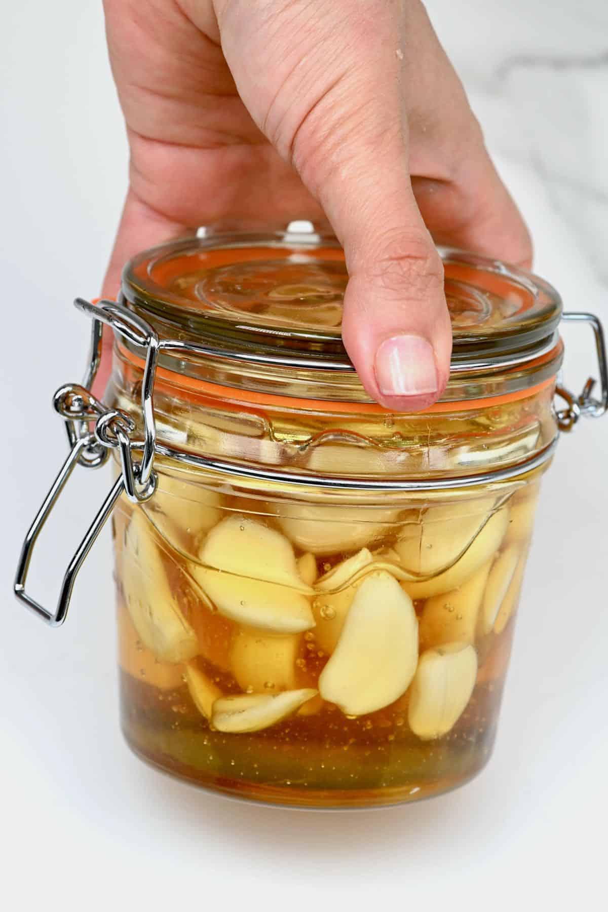 Fermented Honey Garlic - Fermented honey garlic in a jar