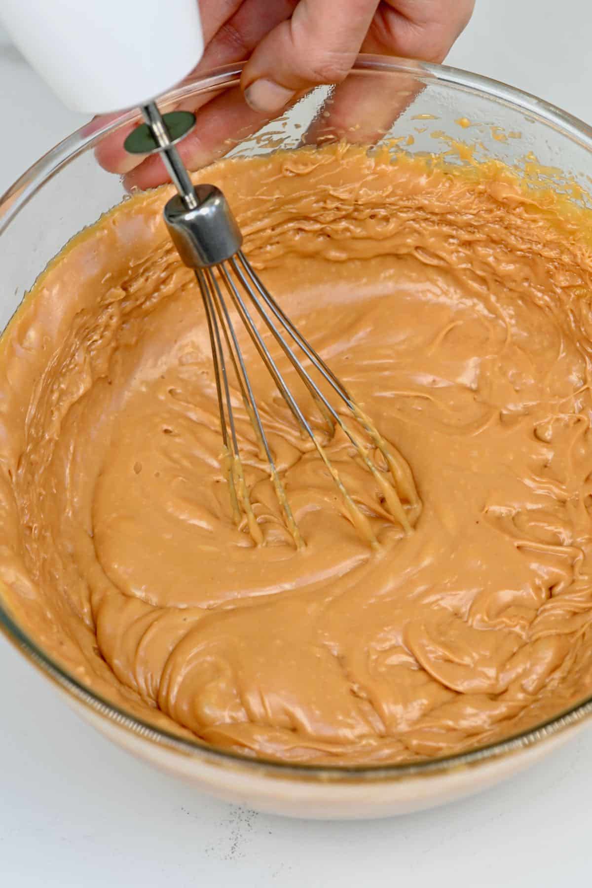 Whipping fudge in a bowl