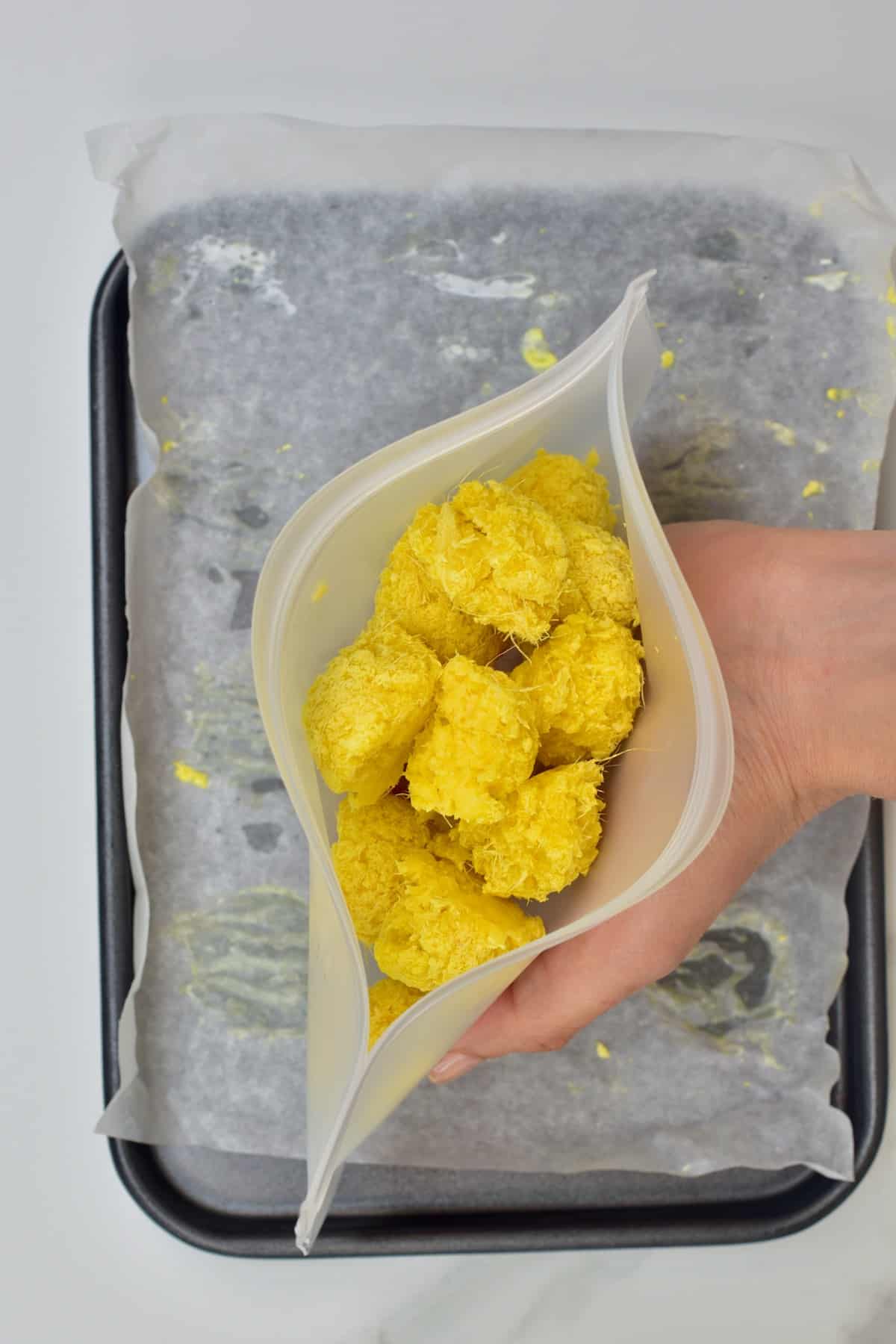 Ginger paste balls in a freezer bag