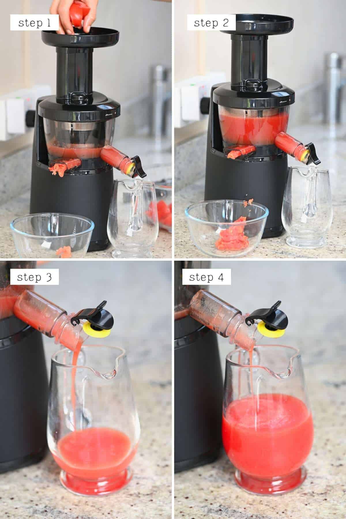 Juicing tomatoes in a juicer